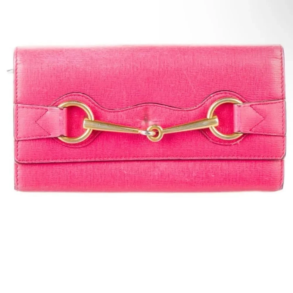 Gucci pink gold horsebit long wallet added gold chain - Picture 5 of 16